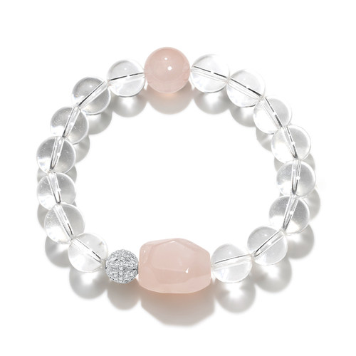 晴曛 晶灵系列樱花粉晶手串招米手链手串白水晶精致天然粉水晶