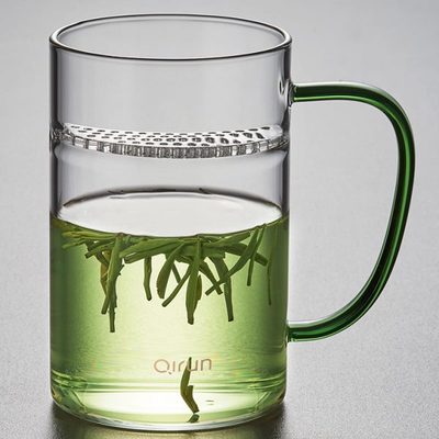 大容量带把杯子玻璃杯水杯泡茶杯茶水分离过滤杯办公杯茶杯月牙杯