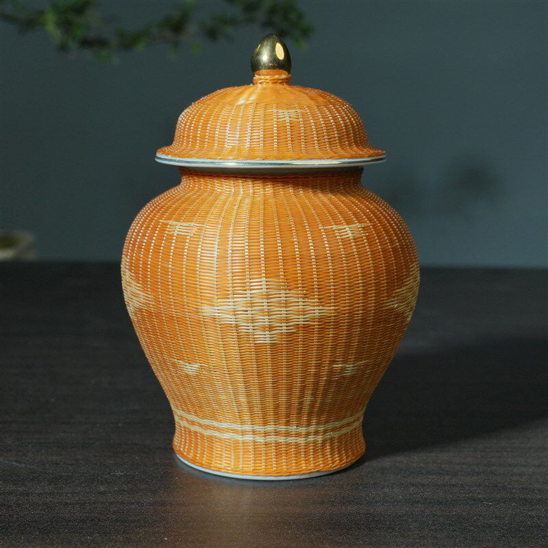 竹丝扣陶瓷茶叶罐密封罐存茶罐储茶罐家用绿茶红茶普洱