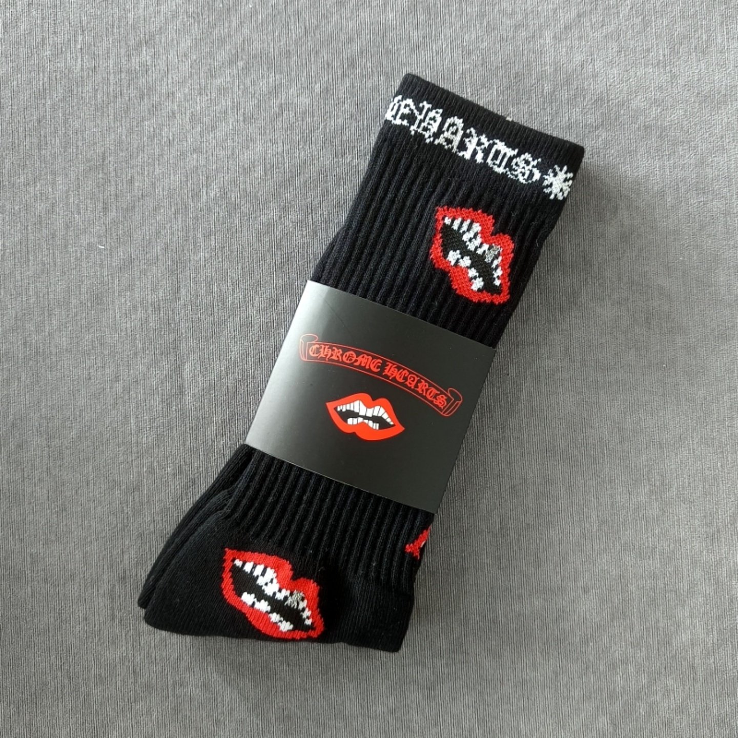 thumbnail for American trendy brand red lip cross men's and women's high sports socks street style pure cotton thickened towel bottom red and white color scheme