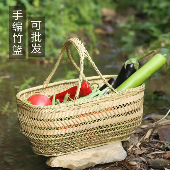 竹编制品手工竹篮子家用手提买菜大号农村采摘鸡蛋水果篮收纳筐