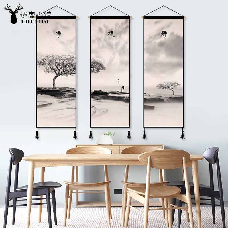 中式装饰画客厅挂毯ins背景墙挂布背景布电表箱遮挡布艺挂画无框图片
