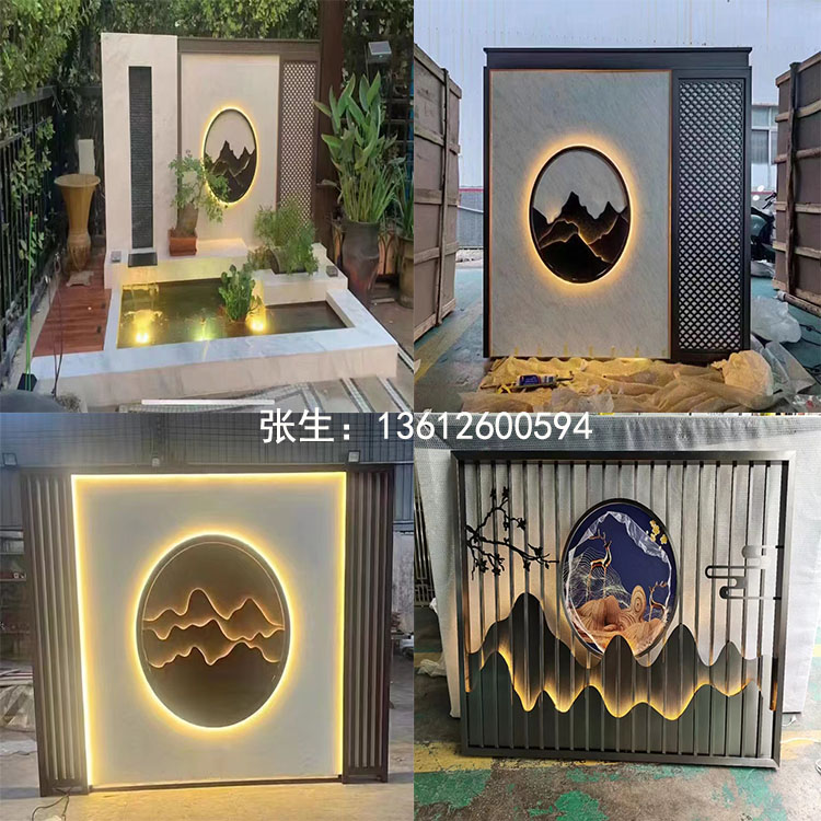 定制不锈钢假山背景庭院酒店售楼部屏风装饰拉丝钛金黑钛镂空花格
