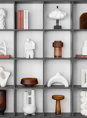 玻璃花器样板间书房书柜软装摆设样品屋展示中心展厅家居饰品创意