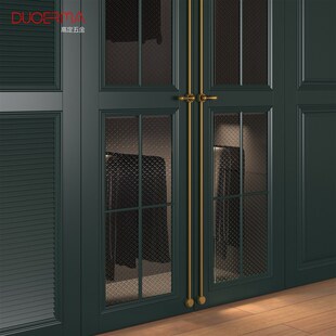 高级感法式衣柜门通体长拉手黄铜中古风长条拉手酒柜门衣帽间把手