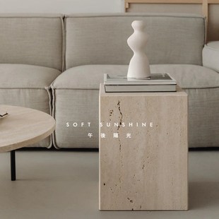 侘寂风天然黄洞大理石雕塑摆件落地摆件底座展示台石立柱墩子边几