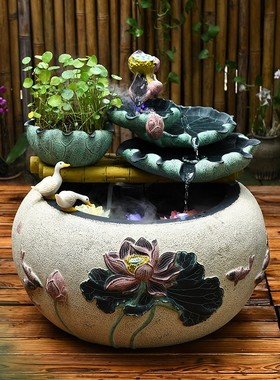 入户花园装饰庭院布置鱼池摆件小院流水鱼缸池塘造景室外水景