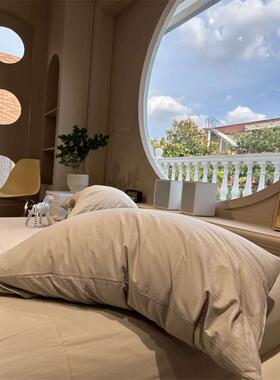 灰色水洗棉简约纯棉床笠床单单件1.35保护套全棉舒适床罩学生宿舍