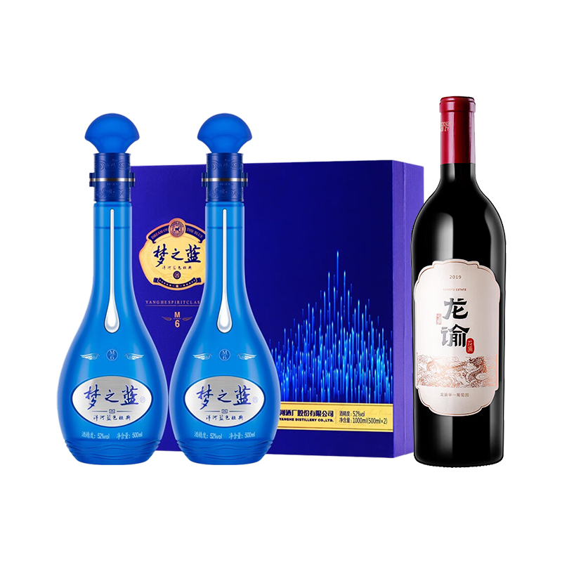 洋河梦之蓝M6-52度礼盒+张裕龙谕单一园750ml*1