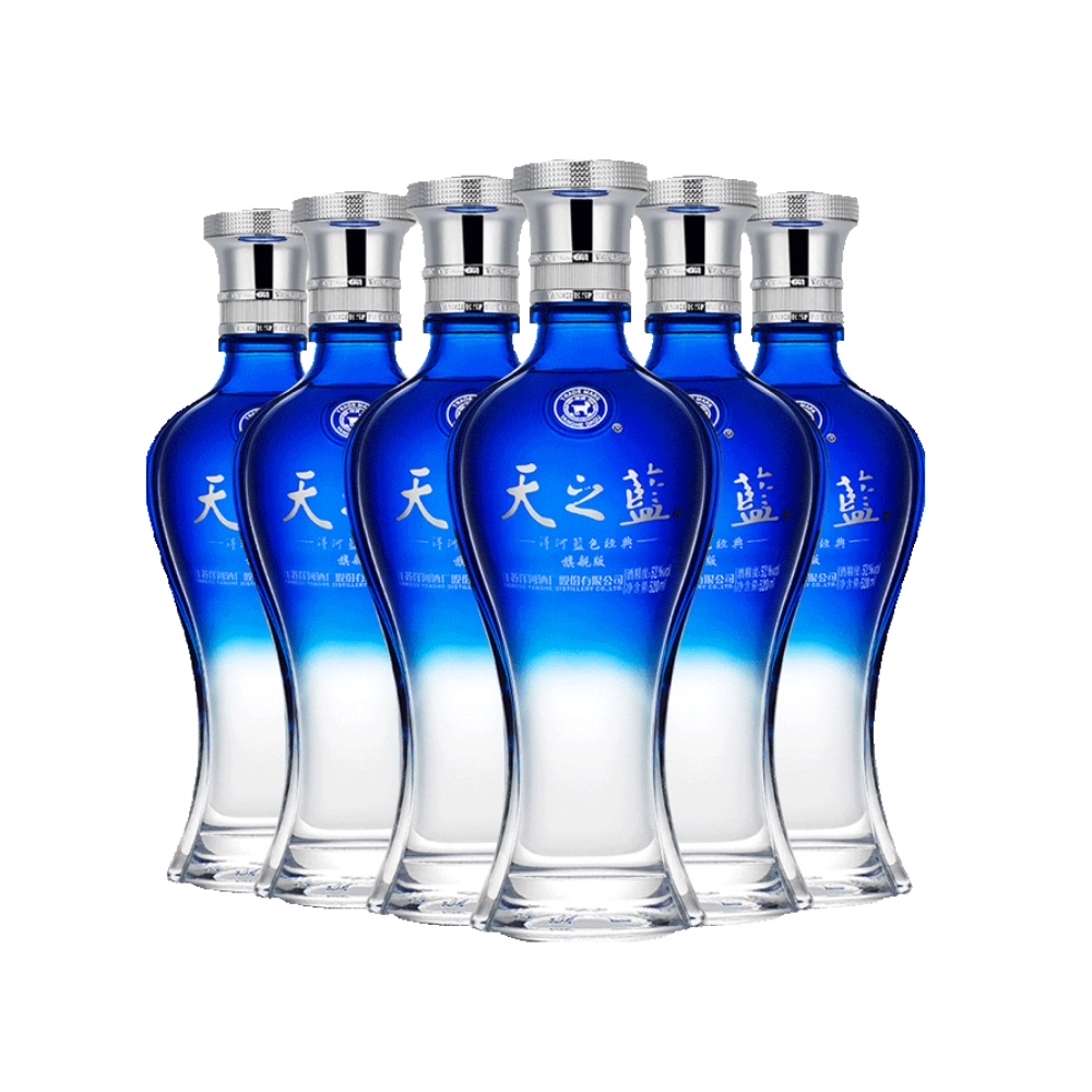 洋河天之蓝52度520ml*6瓶装绵柔型白酒 蓝色经典高度数酒