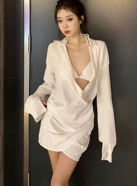 Hottie【白衬衫】南法风性感纯欲御姐bikini三件套温泉度假泳衣女
