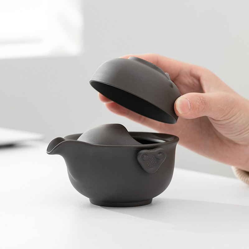 紫砂单个人专用茶具快客杯一壶一杯简易露营便携式手抓泡茶壶茶杯