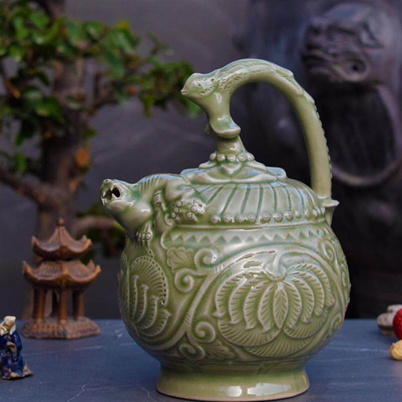 陕西手工青瓷倒装壶 两心转心阴阳壶彷古茶酒具器