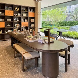 售楼处接待书桌椅架空层阅读区手工绘画长桌咖啡厅酒店家具棋牌室