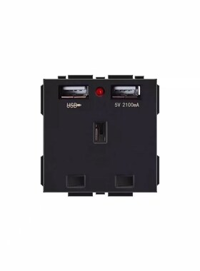 酒店黑色公寓英式双USB 3孔方插52*52模块功能键