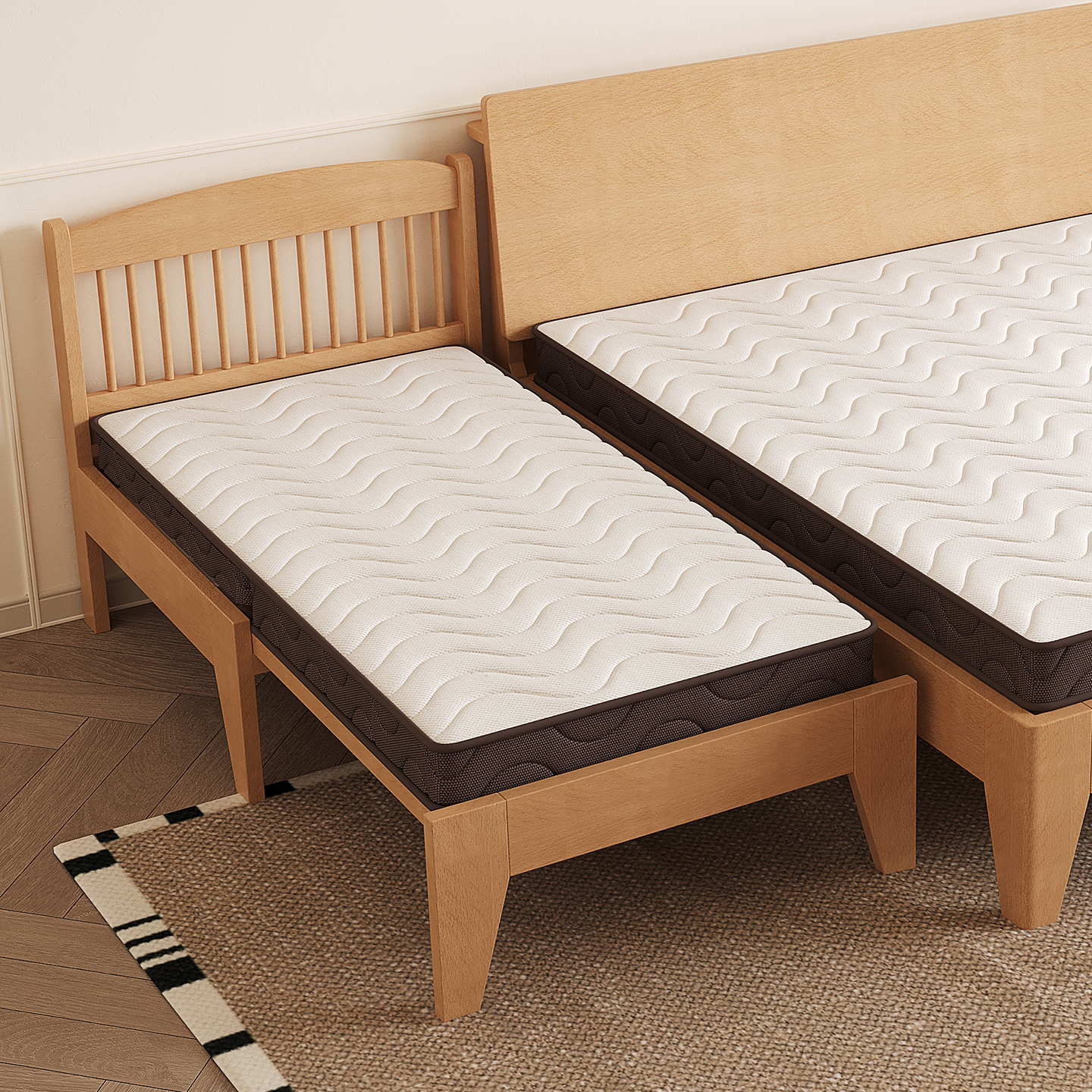 榉木儿童床北欧简约卧室全实木拖床抽拉床小户型省空间办公室午休