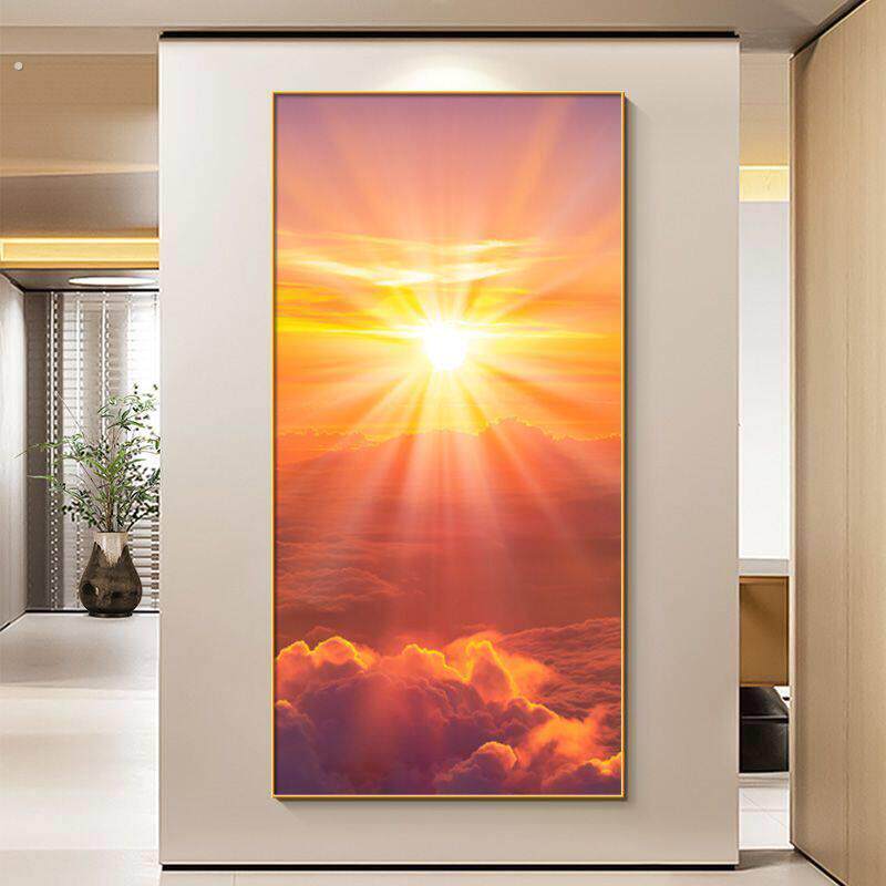 日出东方挂画现代简约客厅玄关装饰画进门走廊过道尽头壁画红太阳