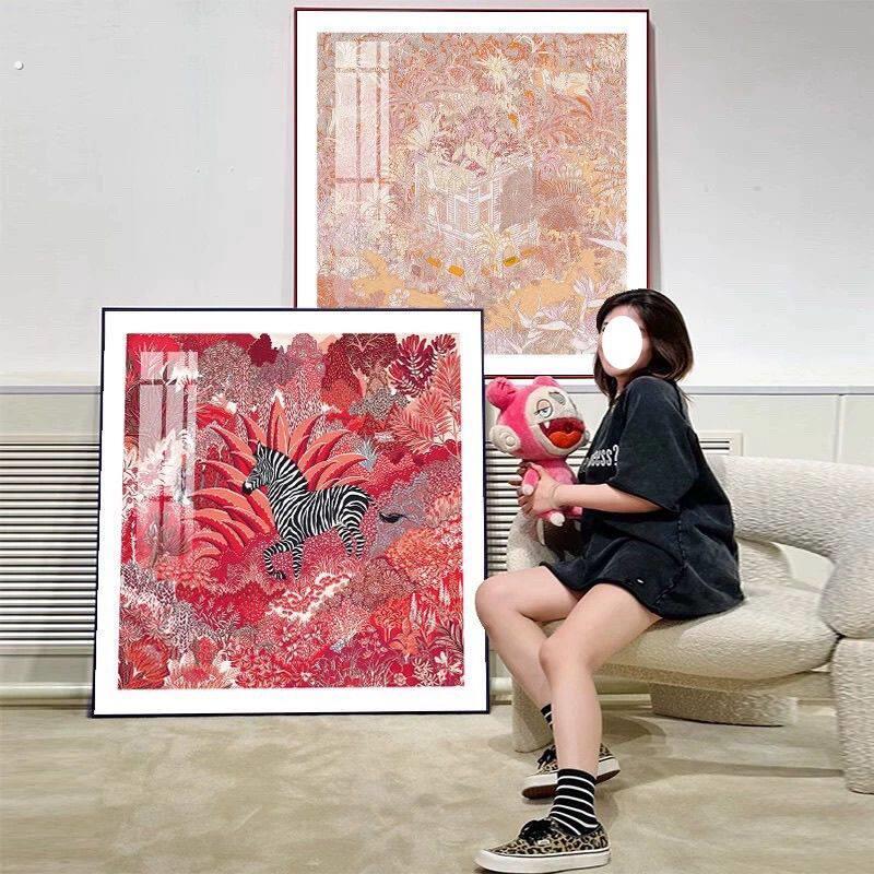 《夏日森林》客厅装饰画法式复古抽象丝巾画卧室挂画简约餐厅壁画