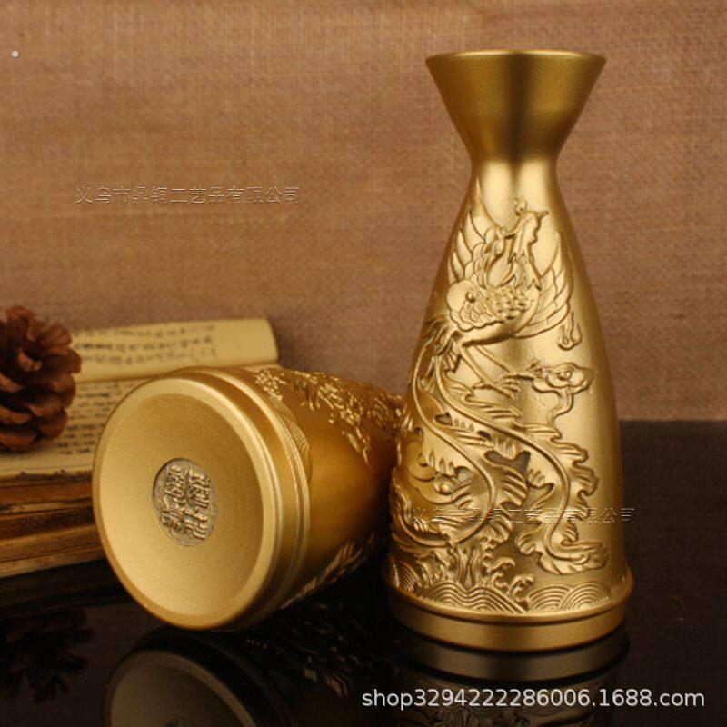 黄铜酒瓶酒壶龙凤酒杯分酒器温酒烫酒纯铜复古小摆件家居办公装饰