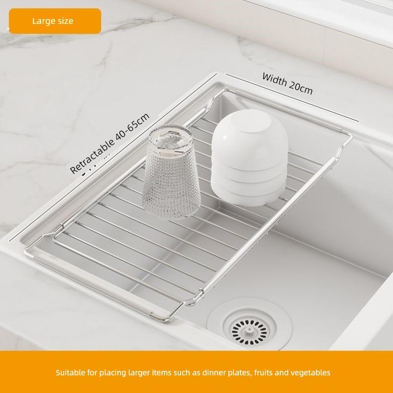 新品不锈钢厨房伸缩水槽置物沥水篮家用果蔬碗筷抹布多功能收纳架