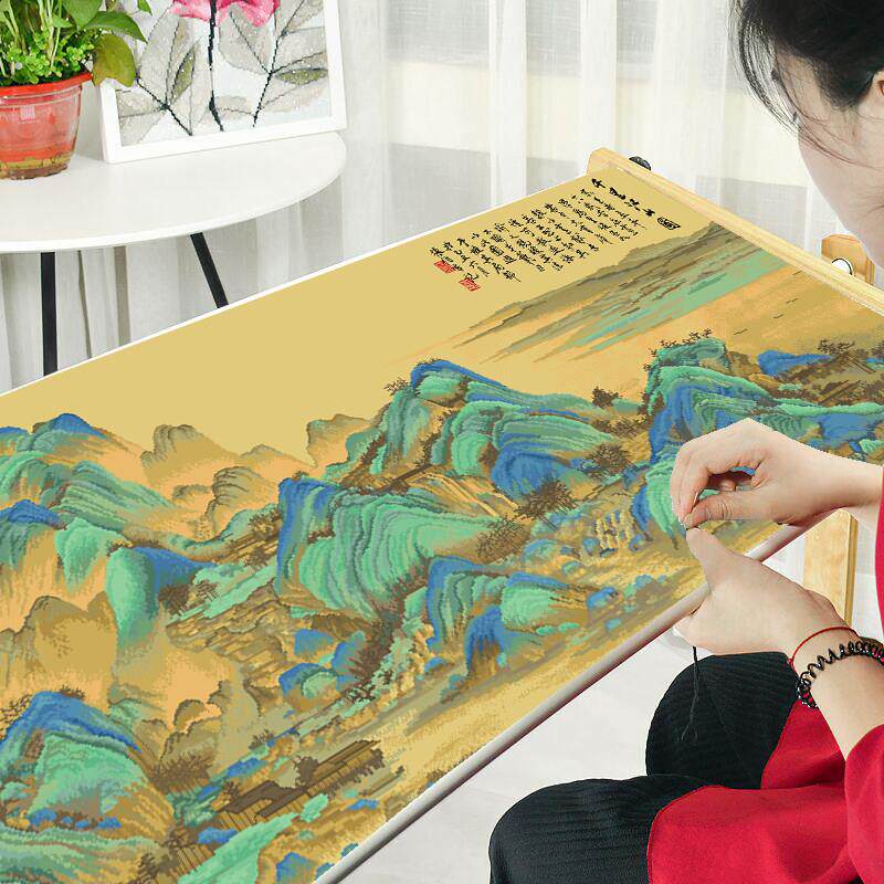 四大名画十字绣千里江山图2024新款中式自己手工刺绣线绣客厅大气
