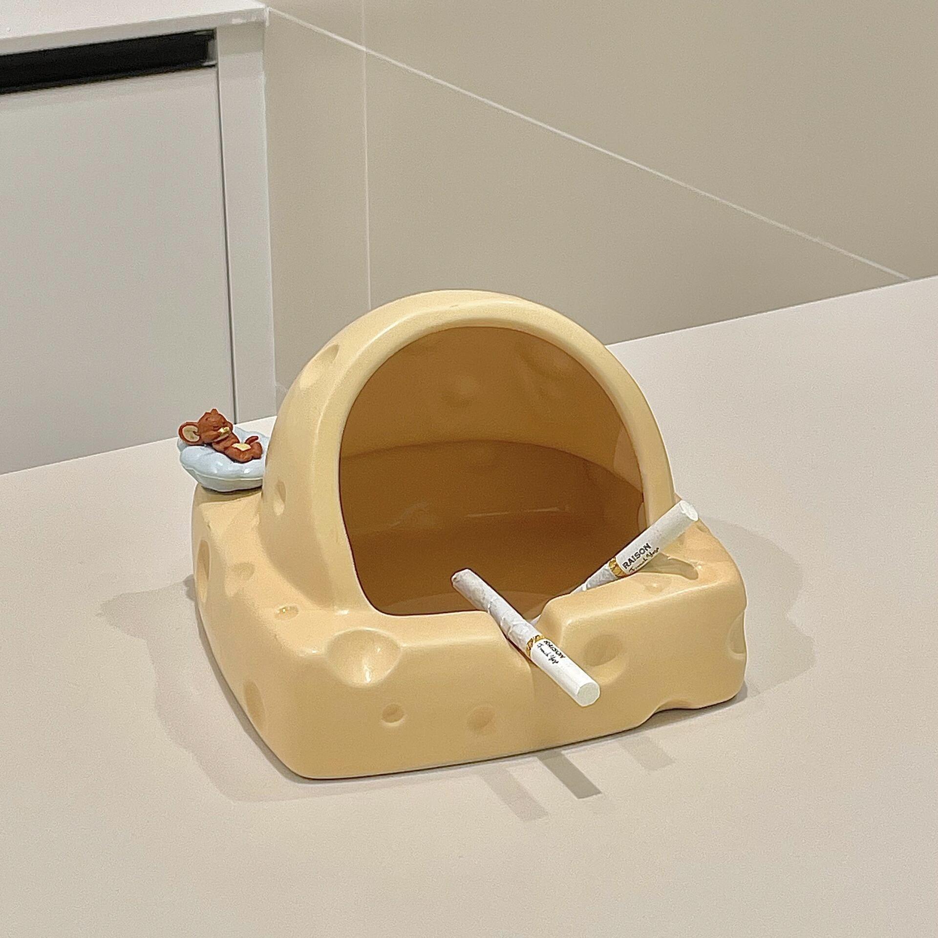 汤姆和杰瑞奶酪烟灰缸高端家用防飞灰创意陶瓷纸巾盒皂碟