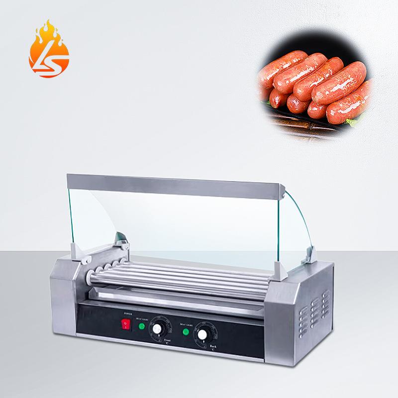 商用5棍烤香肠机带玻璃罩摆摊控温恒温热狗机台式小型烤肠