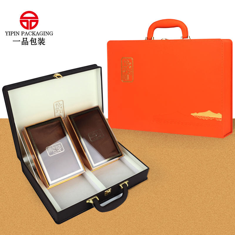 海参包装盒两斤装手提商务烫金压纹皮盒双拼礼盒干燕窝盒鲍鱼礼盒