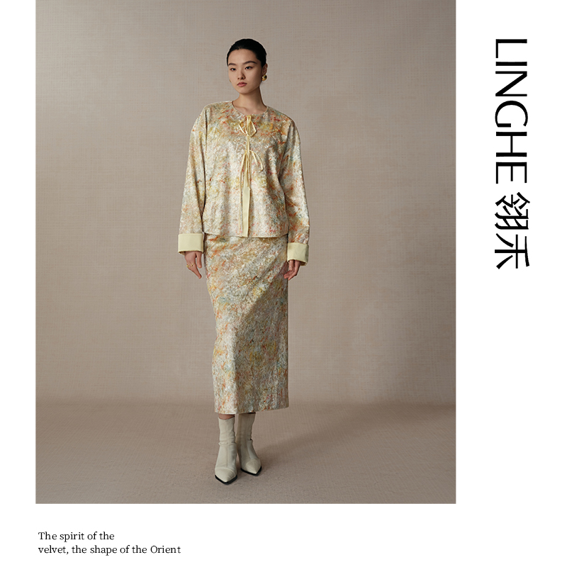 翎禾LINGHE-「九里香」新中式晕染提花外套国风秋冬