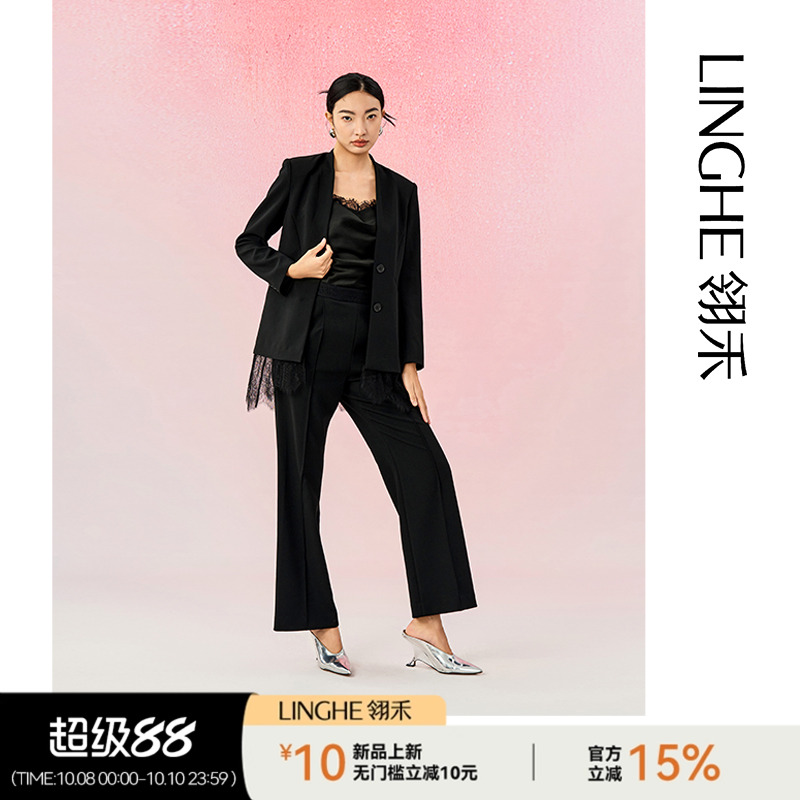 黑色醋酸西装外套女2025春季新款