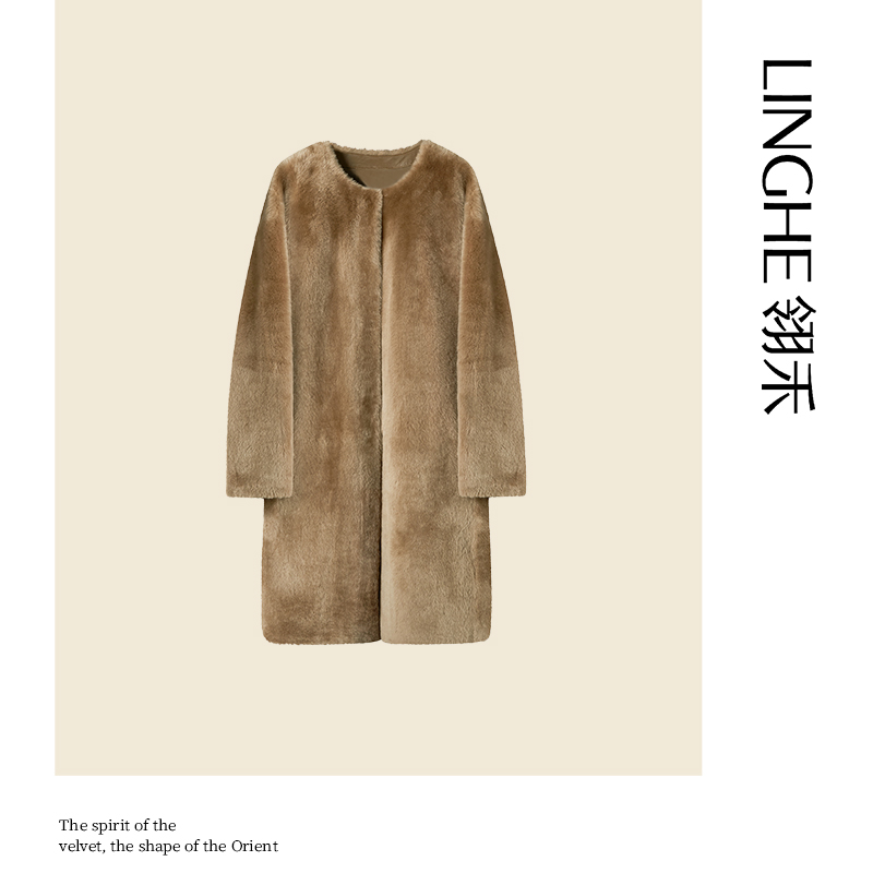 翎禾LINGHE-秋冬季保暖中长款羊毛皮草大衣外套时尚