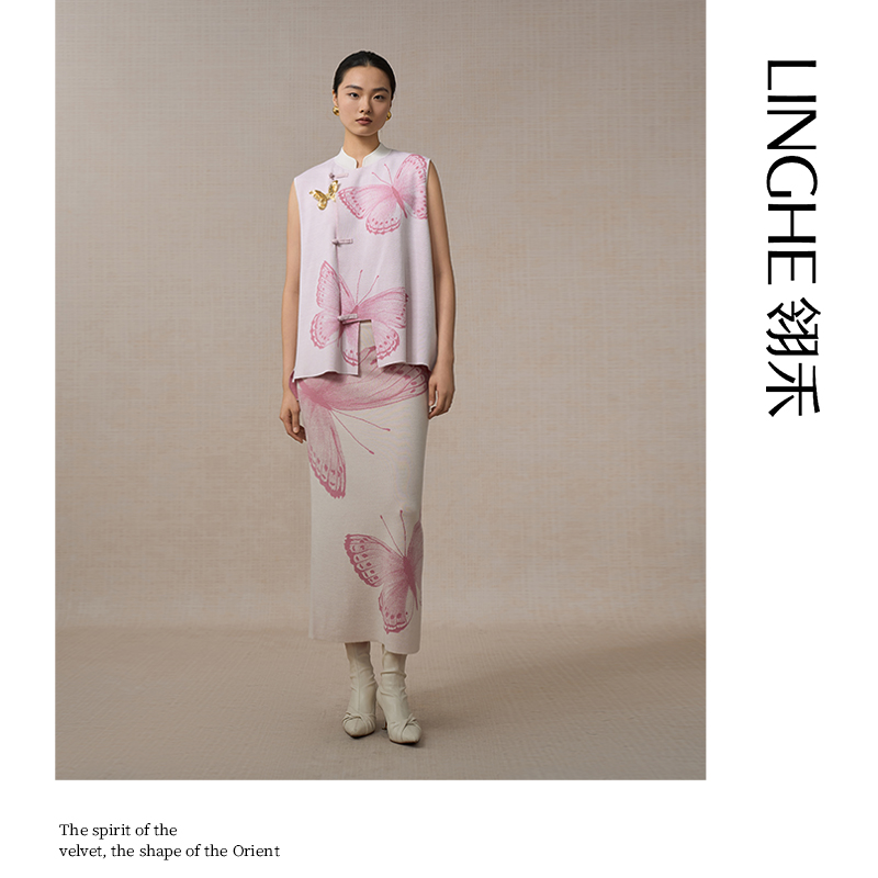 翎禾LINGHE-「庄周梦蝶」针织马甲秋冬季绵羊毛背心