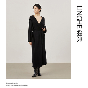 LINGHE「彩想」廓形羊绒休闲慵懒随性百搭长款 连帽外套