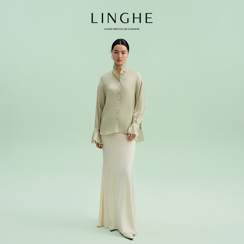 翎禾LINGHE-「卿莲」春夏时尚百搭浪漫法式风醋酸衬衫