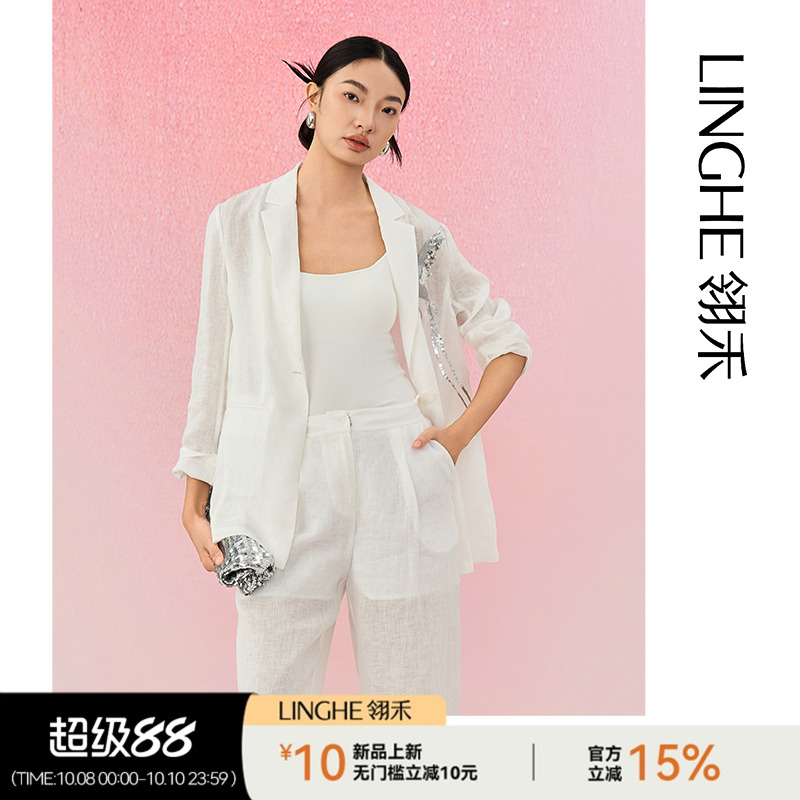 亚麻休闲女士夏季薄款西装