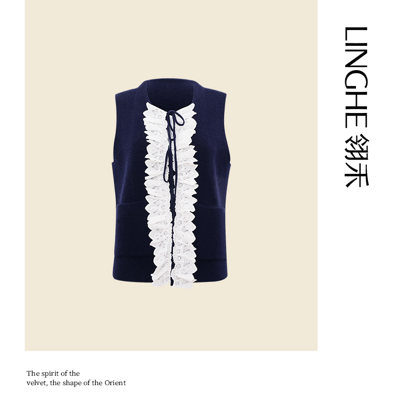 翎禾LINGHE-小香风时尚气质针织马甲撞色