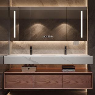 中古风双槽洗脸盆浴室柜洗手台实木红橡木洗漱洗手盆组合岩板热弯