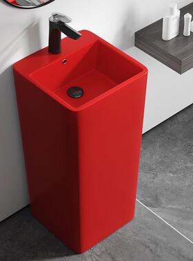 磨砂台盆落地式洗手盆橙色陶瓷洗手盆红色洗手盆小一体式洗手盆集