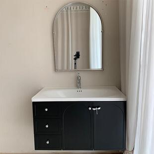 黑色复古实木烤漆浴室柜陶瓷一体盆蜻蜓拉手洗漱台小红书古里卫浴