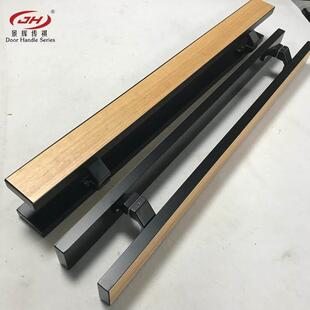 有框玻璃大门侧装 把手不锈钢包边实木刻字LOGO原木木门拉手现货