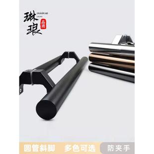 不锈钢木移推拉有框玻璃门拉手 亚黑色圆管斜脚KTV包厢大门把手