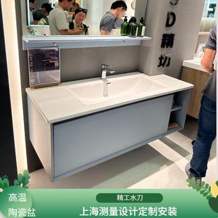 定制陶瓷一体盆浴室柜洗手盆洗漱台盆可定制可切角橡胶木实木柜