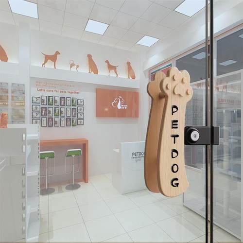 玻璃门实木把手拉手定制LOGO大门木质把手宠物店商铺大门异形扶手