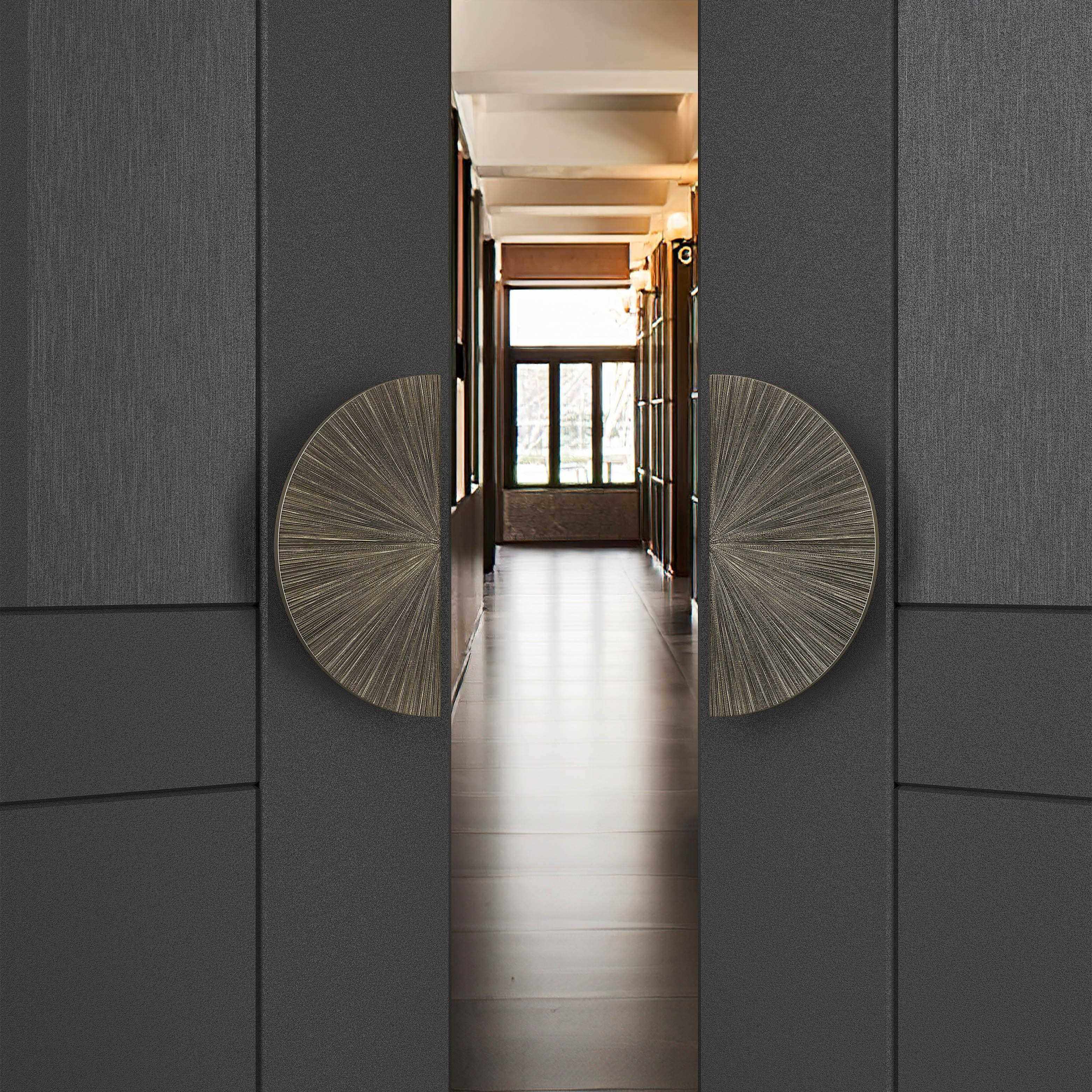 半圆款放射纹大门拉手实心铝双开玻璃门把手高档会所包厢门扶手