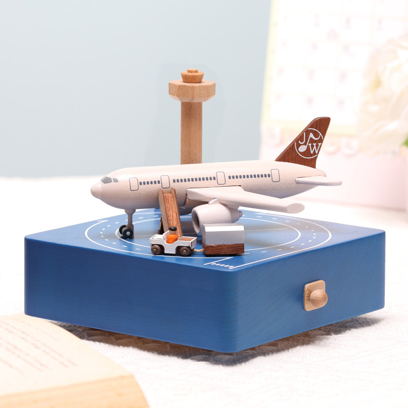森活木趣音乐盒木质八音盒可旋转飞机男孩女生女孩儿童节生日礼物