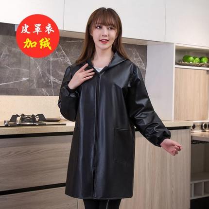 加绒罩衣大人冬季皮围裙长袖家用厨房防水防油男女护衣皮革工作服