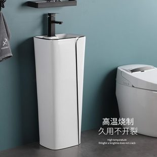 立柱盆黑边家用洗手盆一体式 陶瓷金边北欧落地式 小尺寸洗脸台盆