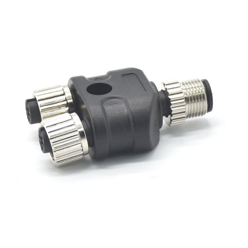 M12 Y型连接器M12-4芯A型接插件航空插头三通插头转接头 分线器