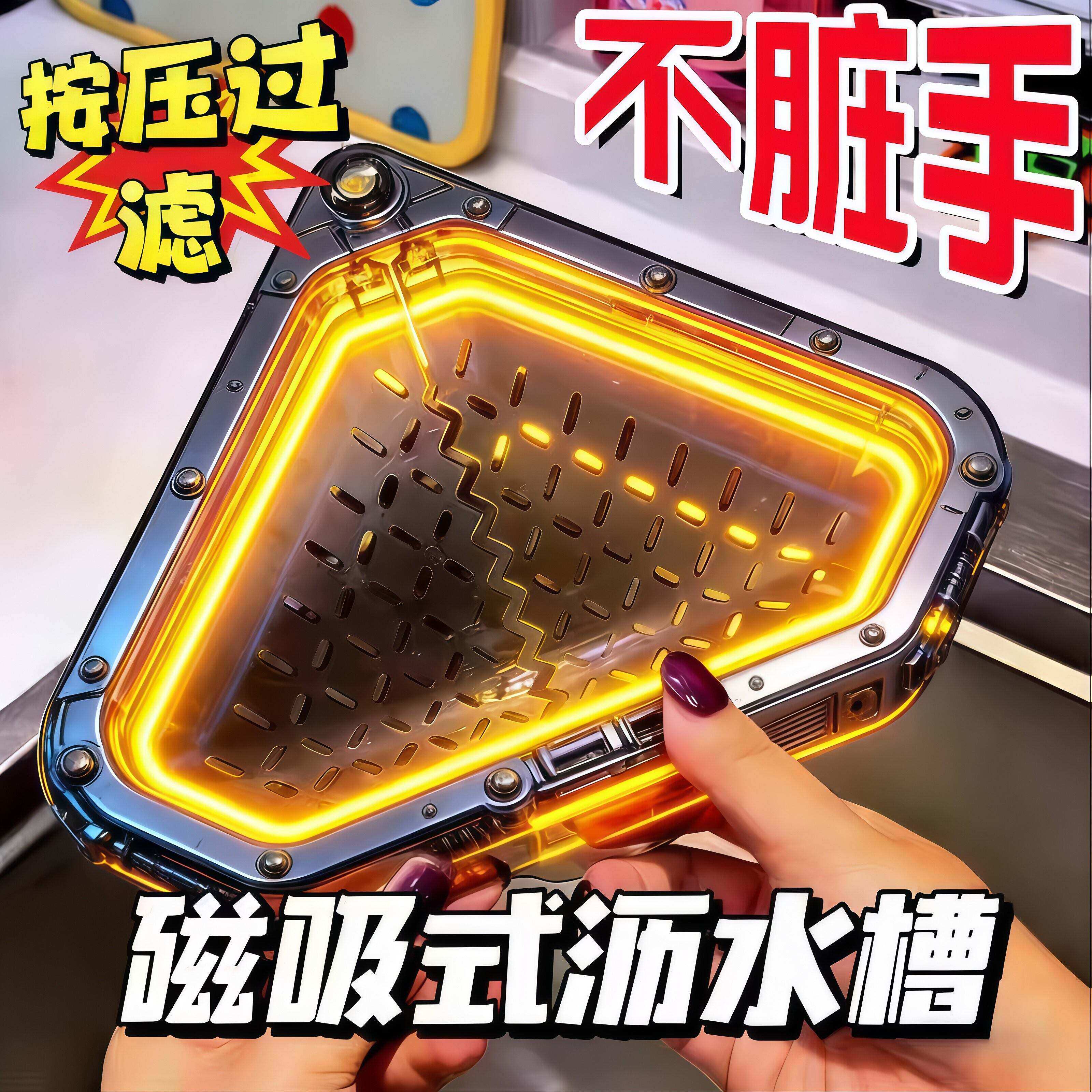 磁吸式沥水蓝家用厨房水槽三角形镂空清洁过滤网篮残渣收纳置物架