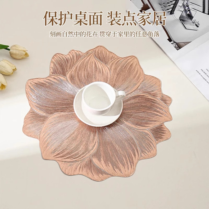 轻奢荷花防滑餐垫PVC隔热垫酒店家用西餐盘垫ins风桌垫碗垫装饰垫